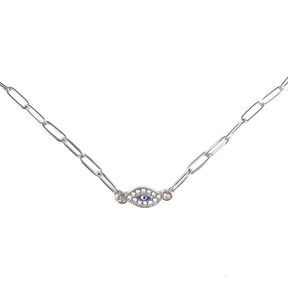 Lucky Eye Charm Paperclip Chain Necklace - NWT